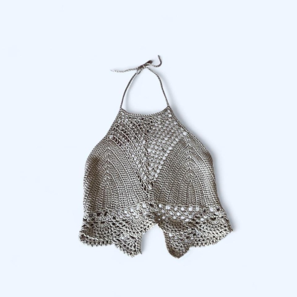 Cream crochet halter backless top size‎ S